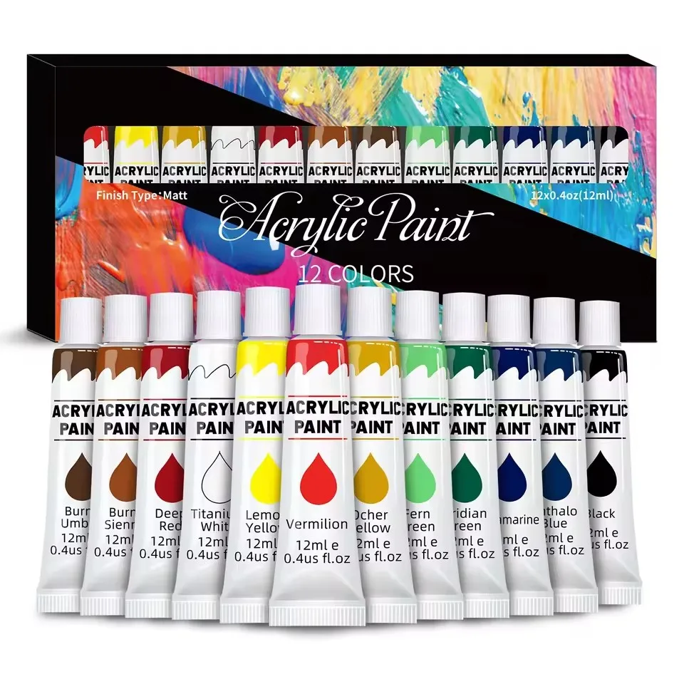 24Colors 12ml Art Painting Kit Supplies For Wood Artists DIY Painting On Canvas Wall Art Craft Projects Children's Paint Set
