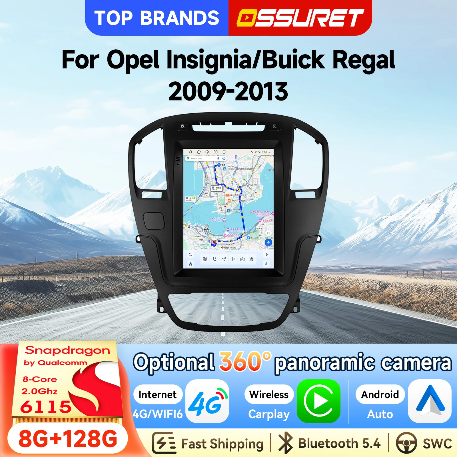OSSURET Bestseller 9,7 Zoll Android 15 Autoradio für Opel Insignia Buick Regal 2009-2013 Autoradio GPS Octa Core 6115 RDS DSP Audio SWC Bluetooth Carplay Android Auto 4G WIFI AI DSP Audio-Video-Player