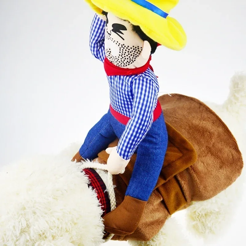 Pet Dog Cowboy Rider Clothes with Hat Cute Suit for Halloween Chrismas Festival Party Decorations Puppy Dogs Cosplay Costume