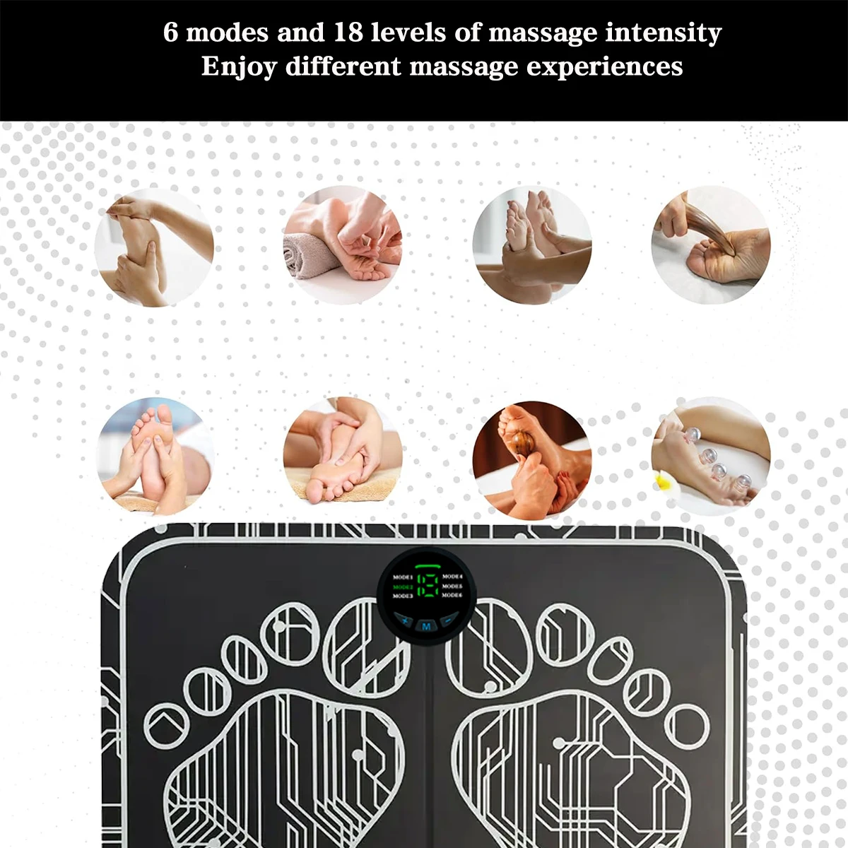 Electric Foot Massager EMS Muscle Stimulator Relaxing Massage Pad with 6 Modes 18 Levels USB Charging for Fitness