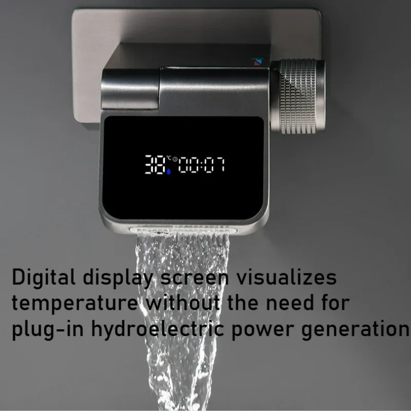 Smart LED Digital Bathroom Faucet Wall Mounted Concealed Basin Tap Temperature Display Hydro-Powered Self Generating Energy