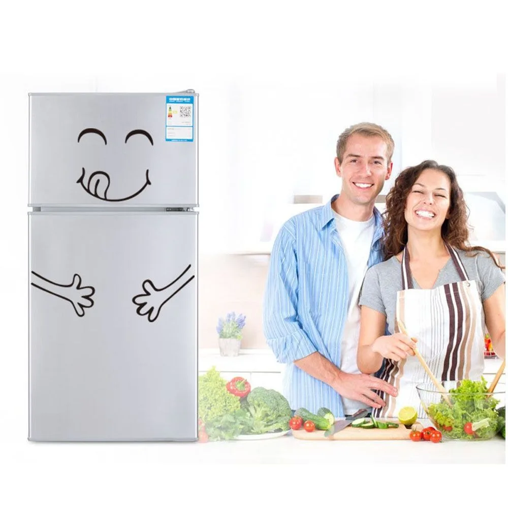 2 قطعة ملصقات الثلاجة Smile ملصقات الفينيل الثلاجة التفاف 21*28 بوصة الأسود الثلاجة التفاف الثلاجة