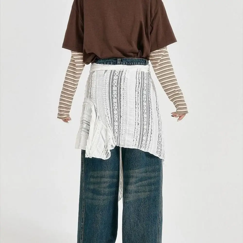 

New Lace Up Lace Skirt High Waist Fold Through Hollow Out Skirt One-piece Type Y2K Tied Waist Skirt Women