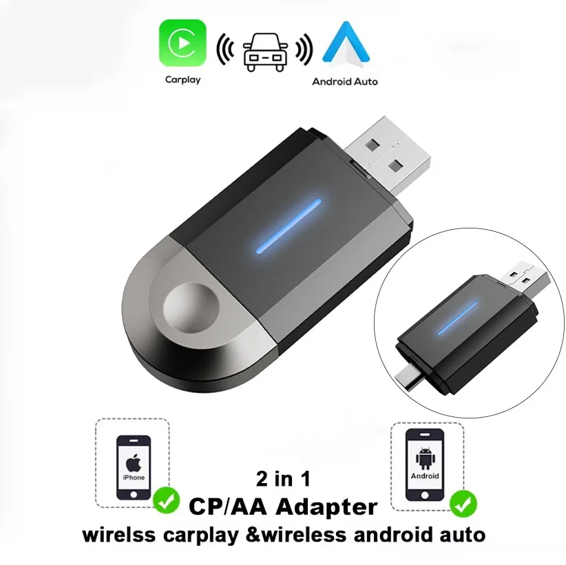 

Wireless CarPlay Android Auto Apple Carplay Adapter Mini AI Box Plug And Play WiFi 2 in 1 USB Type C Connection Car Accessories