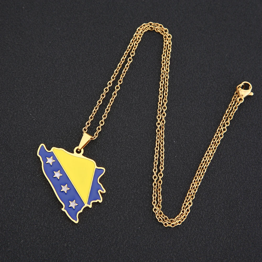 Bosna i Hercegovina خريطة العلم قلادة قلادة الفولاذ المقاوم للصدأ البلقان بوسينا وهيرتزوجويا الرجال النساء خرائط مجوهرات هدية #4