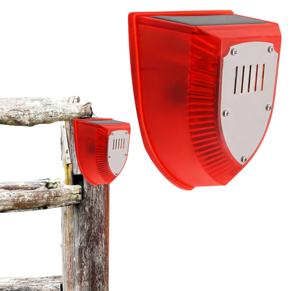 Outdoor Solar Alarm Waterproof Gunshot Sounds & Dog Barking Sound & Strobe Light  Alarm Siren for Villa Farm Yard Garden