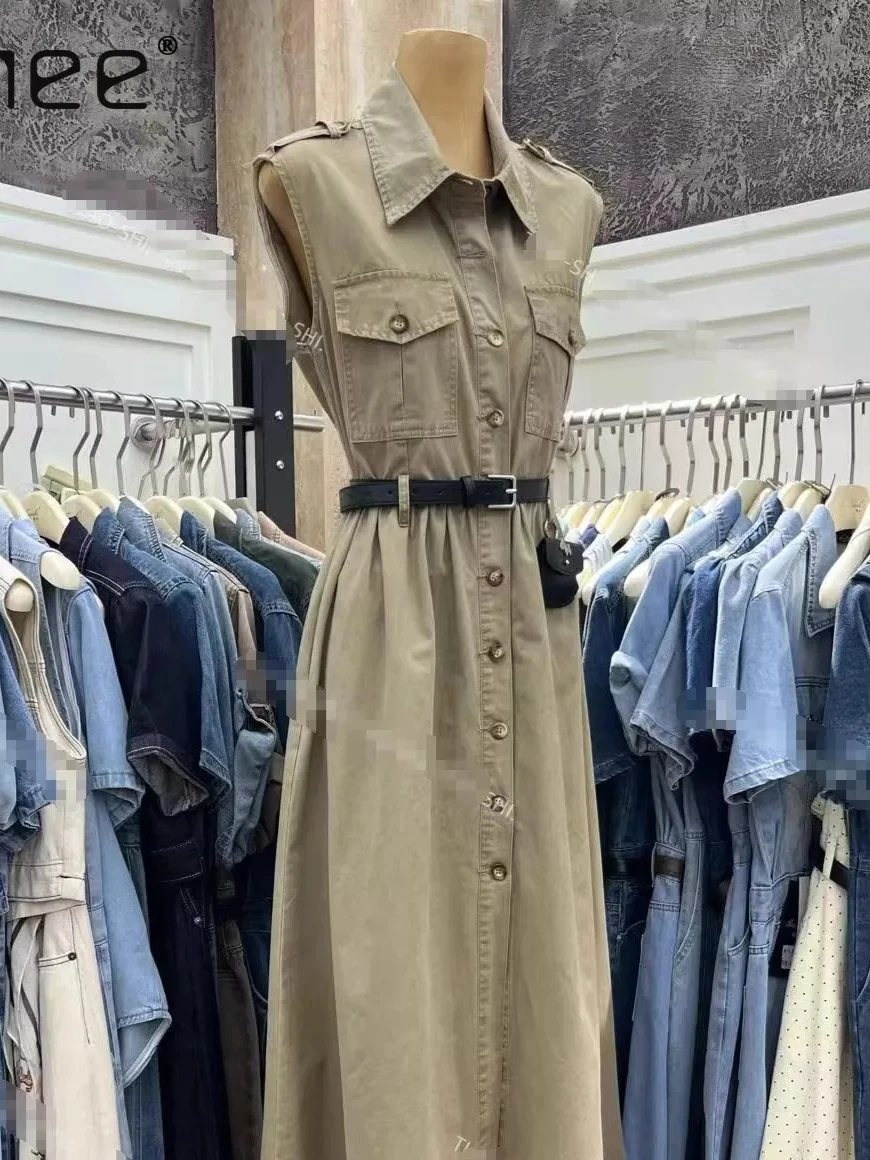 

French Temperament Sleeveless Slim A-line Dress for Women 2026 Summer New Office Lady Retro Fashion Single-breasted Vest Dresses