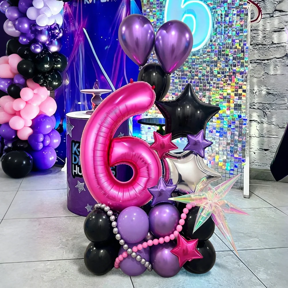 41pcs Music Party Balloon Column Set 32inch Rose Red Number 0-9 Foil Balloons Anniversary Birthday Party Decoration Photo Props