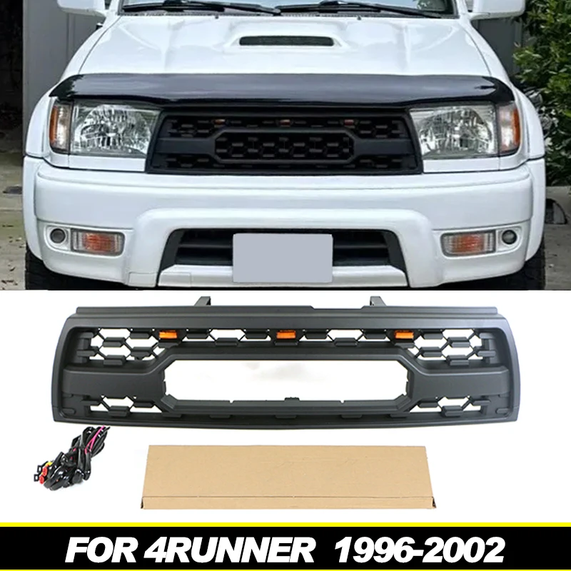 

Matte Black Front Grill With LED Fits For Toyota 4Runner 1996-2002 Racing Grill Hilux Surf Amber Lights