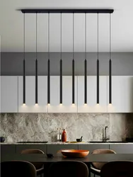 Dining Room LED Chandelier Modern Long Black Column Pendant Lamp Bar Kitchen Island Hanging Lamp Home Indoor Lighting Fixture