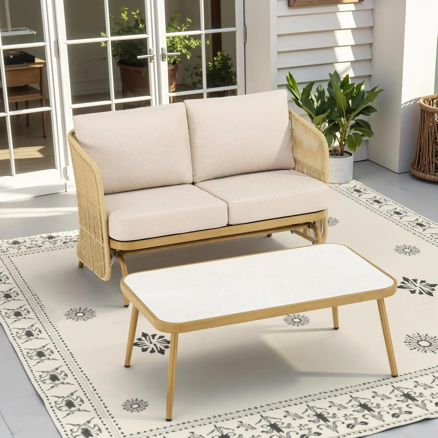 

Outdoor Wicker Patio Chairs Set of 2 Rattan Chairs Porch Furniture Sets with Love-seat Sofa Coffee Table 2 Pieces Bistro Chair