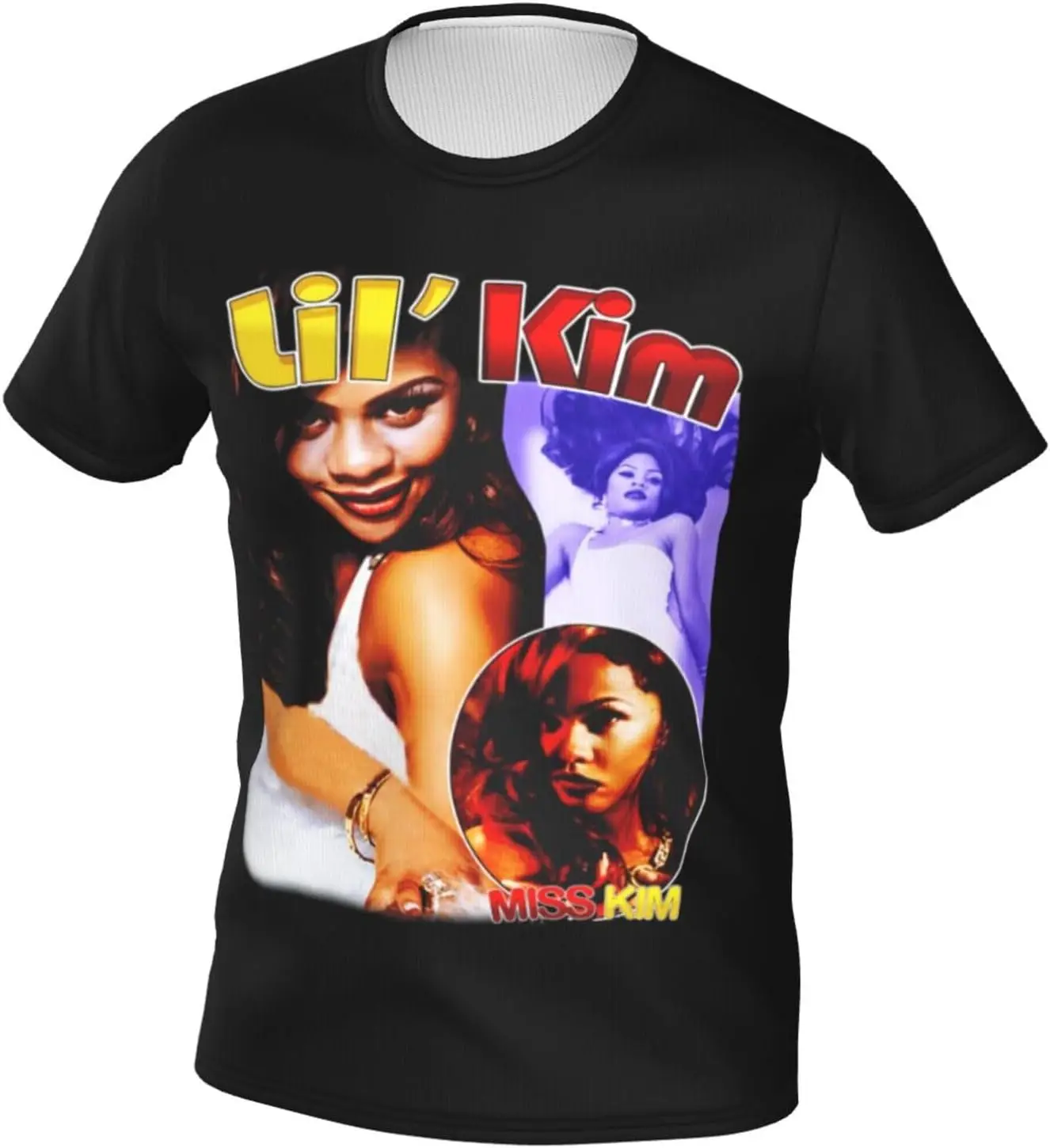 ROCK BAND Lil Music Kim T-Shirt Men's Short Sleeve Novelty Graphic T-Shirts Casual Cotton Crewneck Tees XX-Large Black