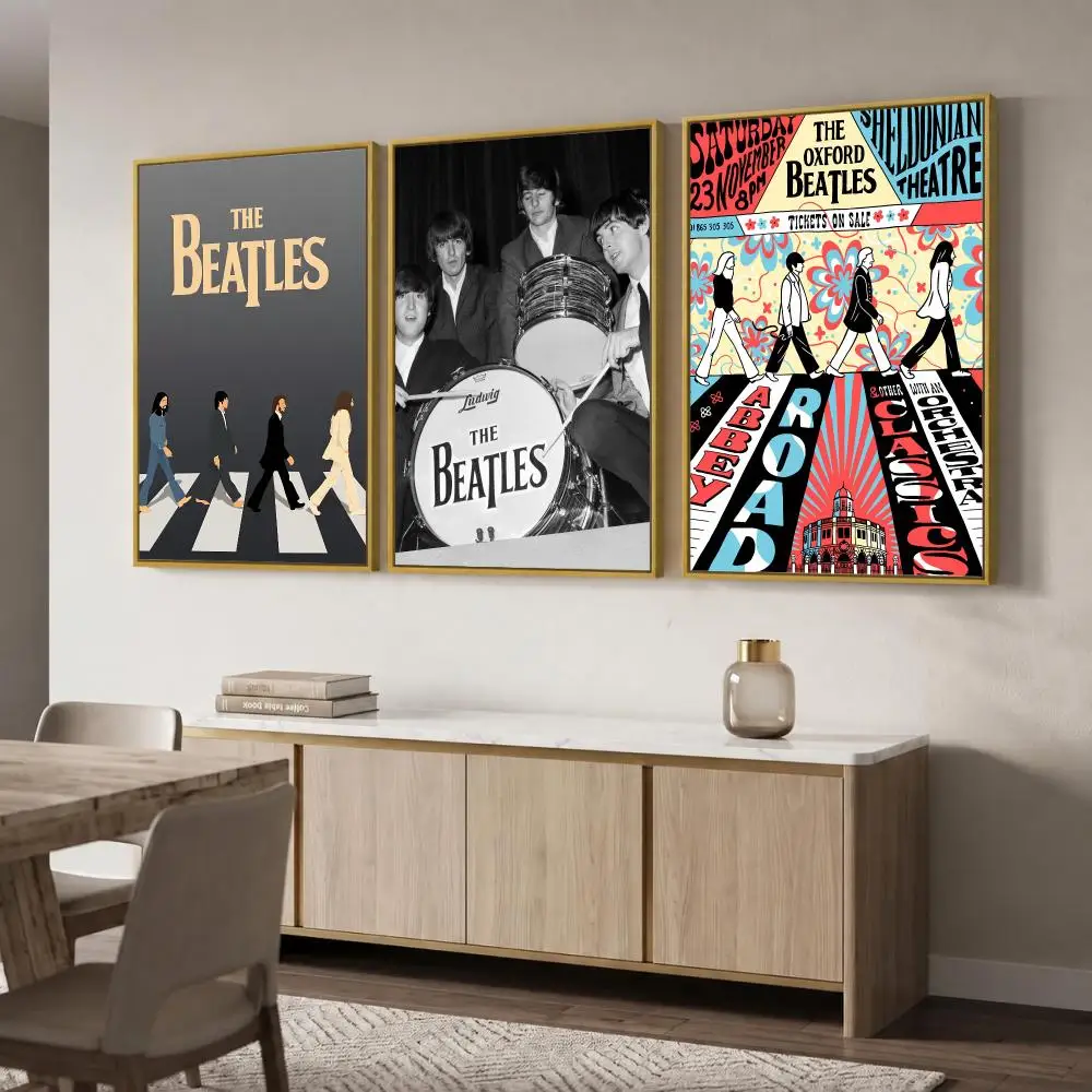 The B-Beatles Rock Band Poster Stickers Self-Adhesive Painting Mural Decor Wall Decals for Bedroom Living Room Home HD Gift