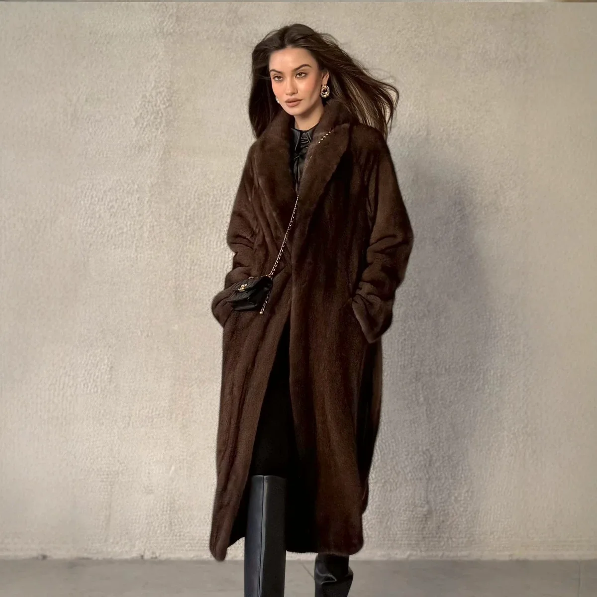 2026 NewThick Warm Long Faux Mink Fur Coat Women With Belt Luxury High Quality Elegant Chic Fluffy Fur Jacket Girls