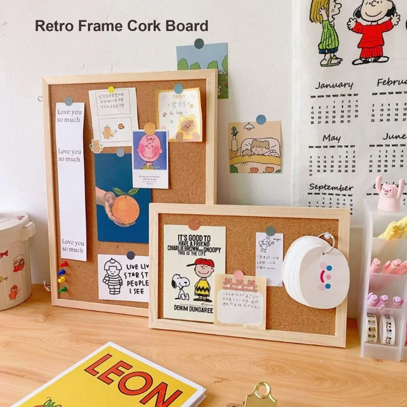 Cork Board Retro Frame Announcement Message Boards Single and Double-sided Photo Wall for Office School Display Notice Supplies