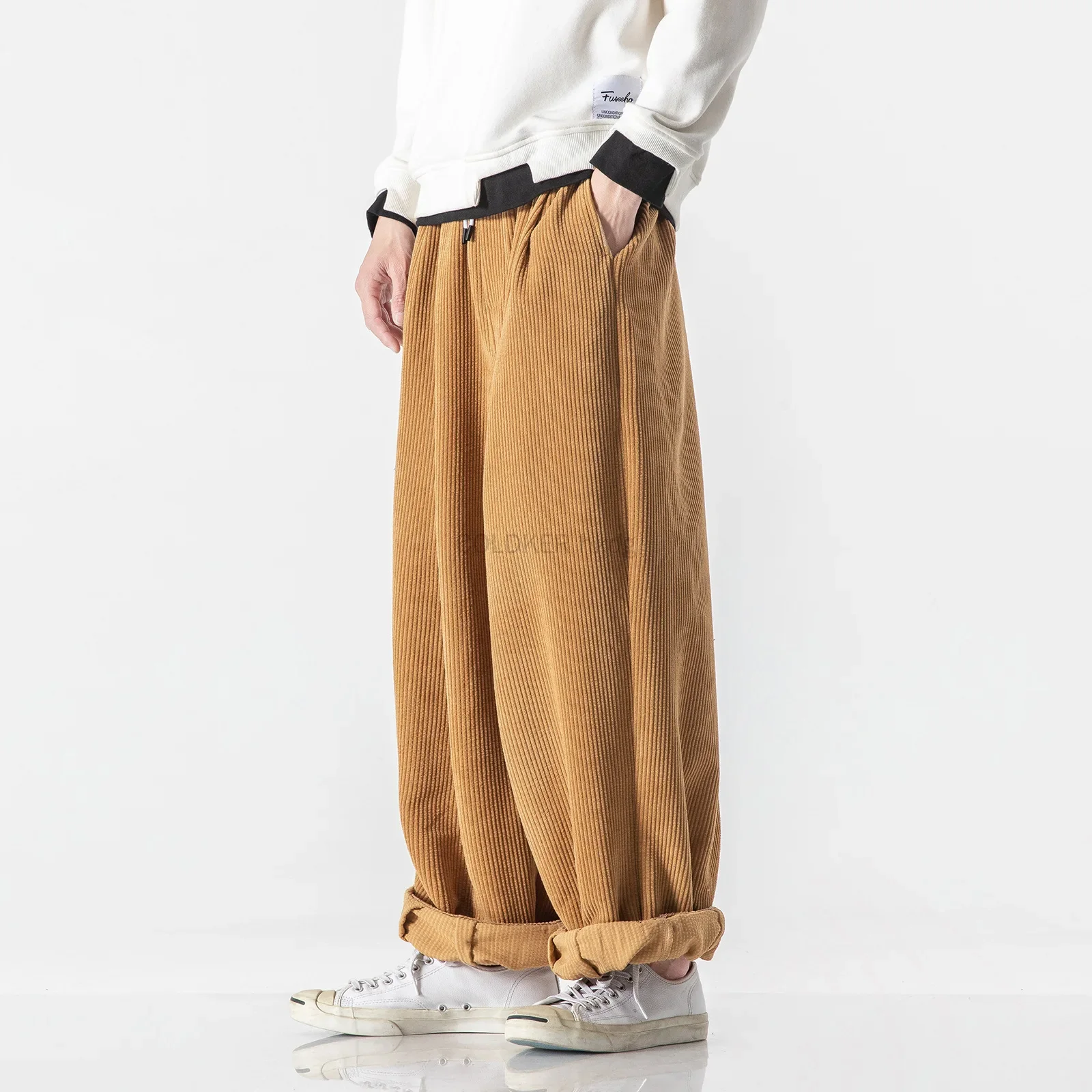 

Men's Casual Pants Loose Fit Baggy Streetwear Wide Leg Pants Hip Hop Oversized Corduroy Pants Vintage Elastic Waist Sweatpants