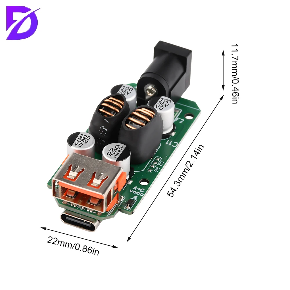 DC9V-30V Car Mounted Step-Down Charging Module VOOC Multi Protocol Usb 30W+Type C 20W Dual Port Independent Fast Charging Module