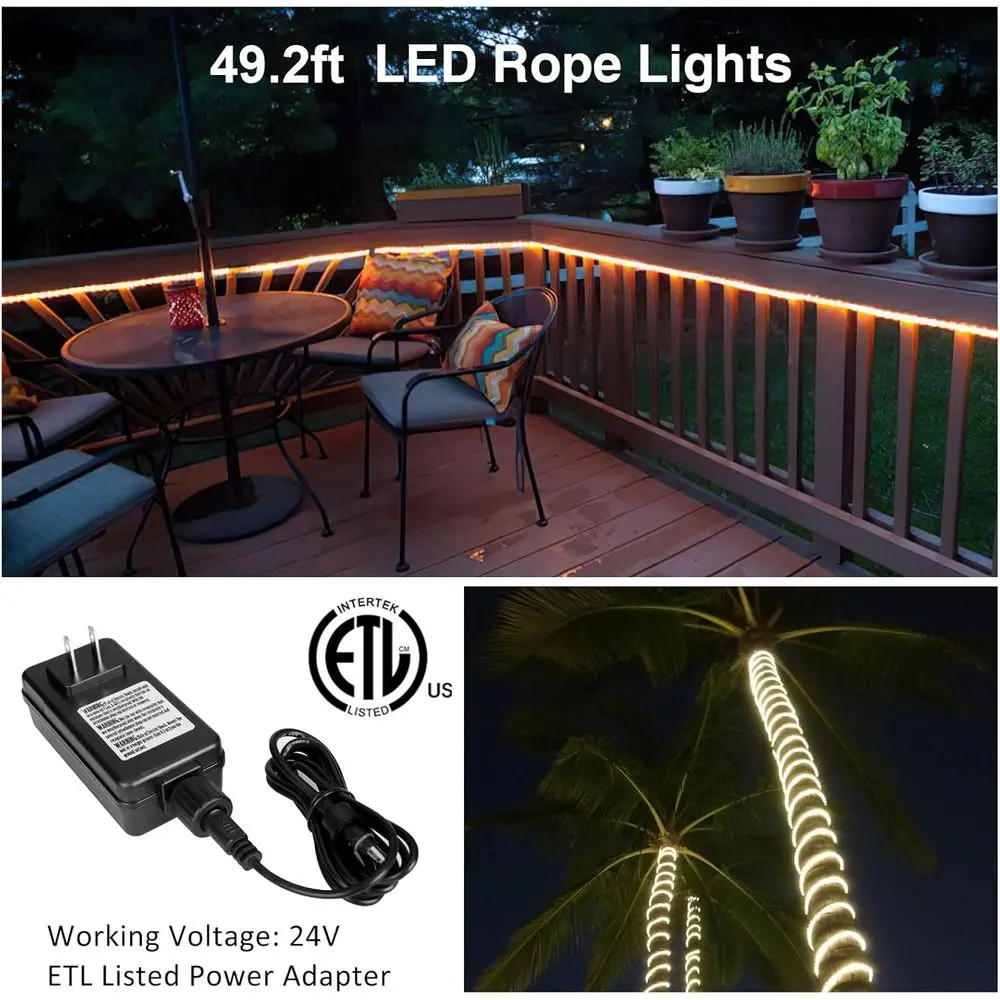 49.2ft RGB LED حبل ضوء، شريط ذكي خارجي مع مزامنة الموسيقى، التطبيق وجهاز التحكم عن بعد RF، عكس الضوء لإضاءة الحديقة والحفلات، 2 #3