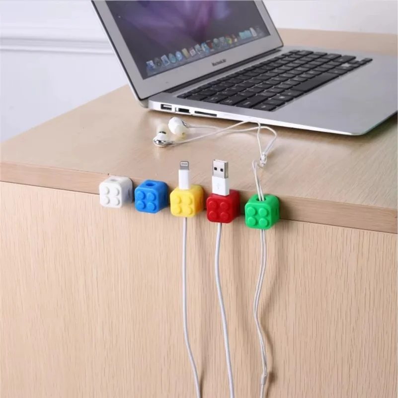 5Pcs random Building block shaped cable clamp, desktop magnetic cable rack, home office desk cable manager, data cable