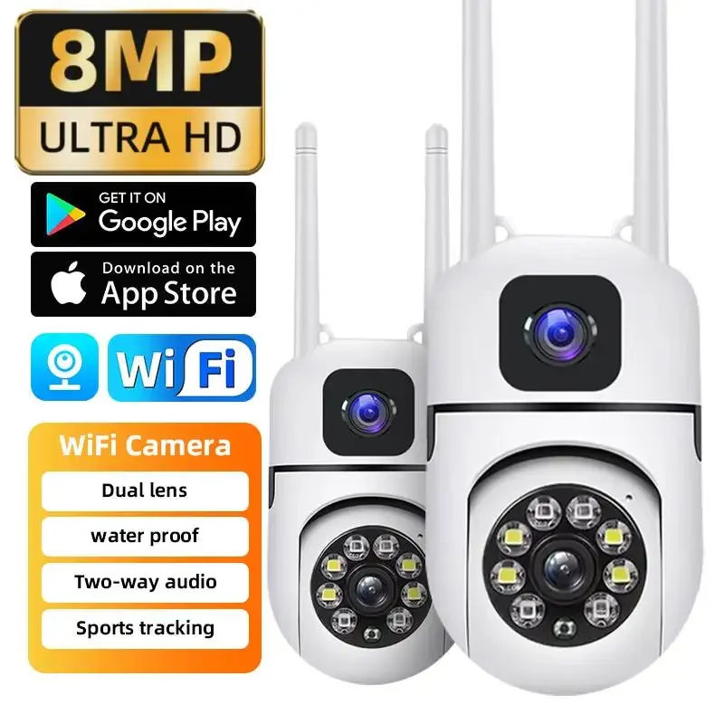 8MP Wifi Camera Dual Lens Security Wireless Outdoor Cameras Two-way Audio Color Night Vision Baby Monitor Detection Wireless Cam