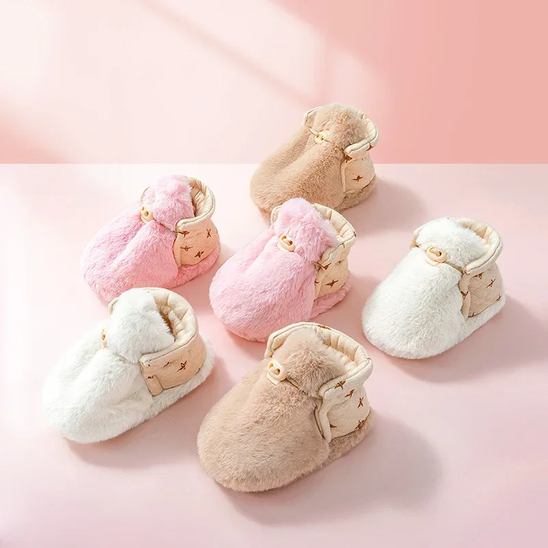 2024 Autumn Winter New Baby Shoes Soft Sole Toddler Shoes Girl Warm Cotton Plush Casual Shoes for Newborn Baby Zapatos Bebe Niña