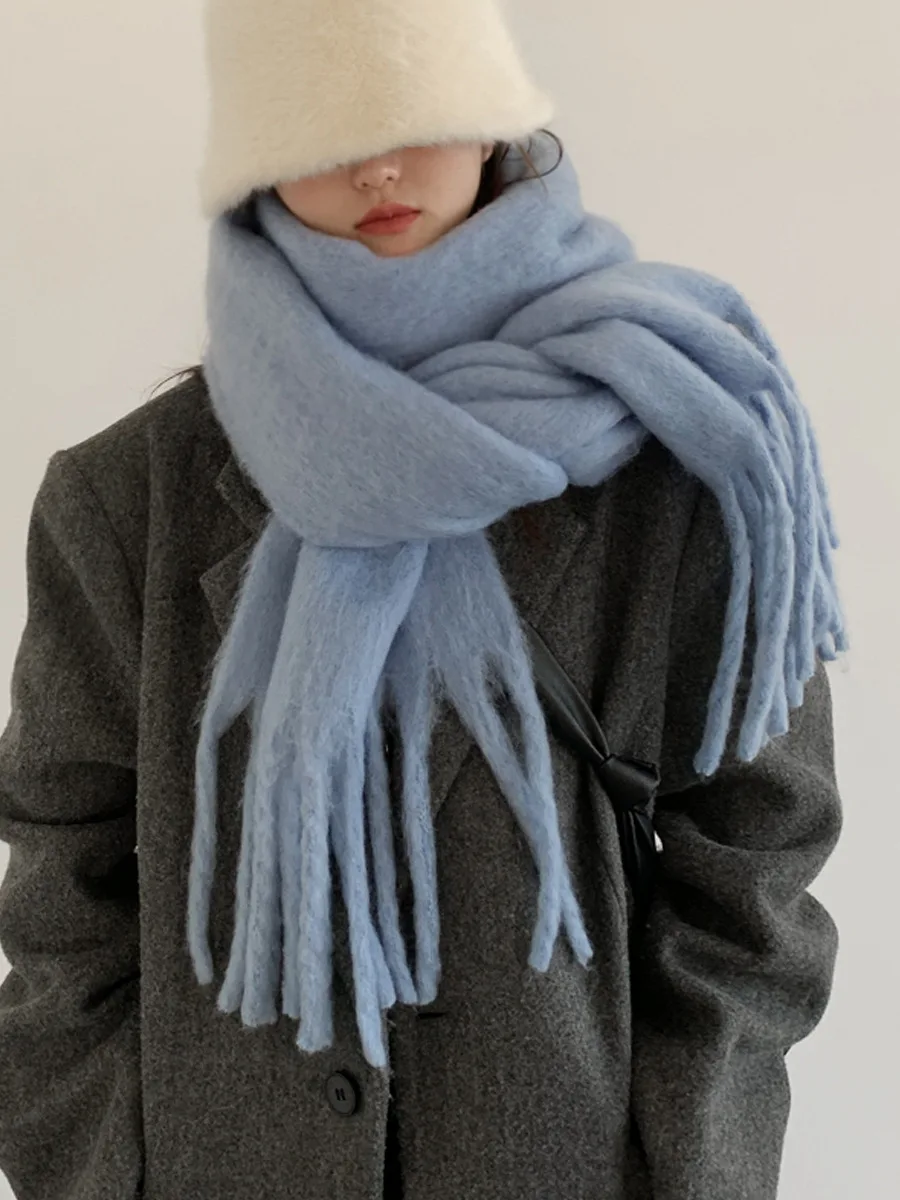 2024 Solid Thick Cashmere Scarf for Women Large Wool Blanket Pashmina Winter Warm Shawl Wraps Bufanda Female With Tassel Scarves