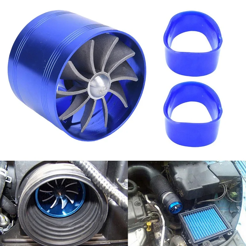 Double Supercharger Car Turbo Air Intake Turbine Gas Fuel Saver Fan Turbine with Single Propeller 6.4 * 5cm for Air Intake C7S6