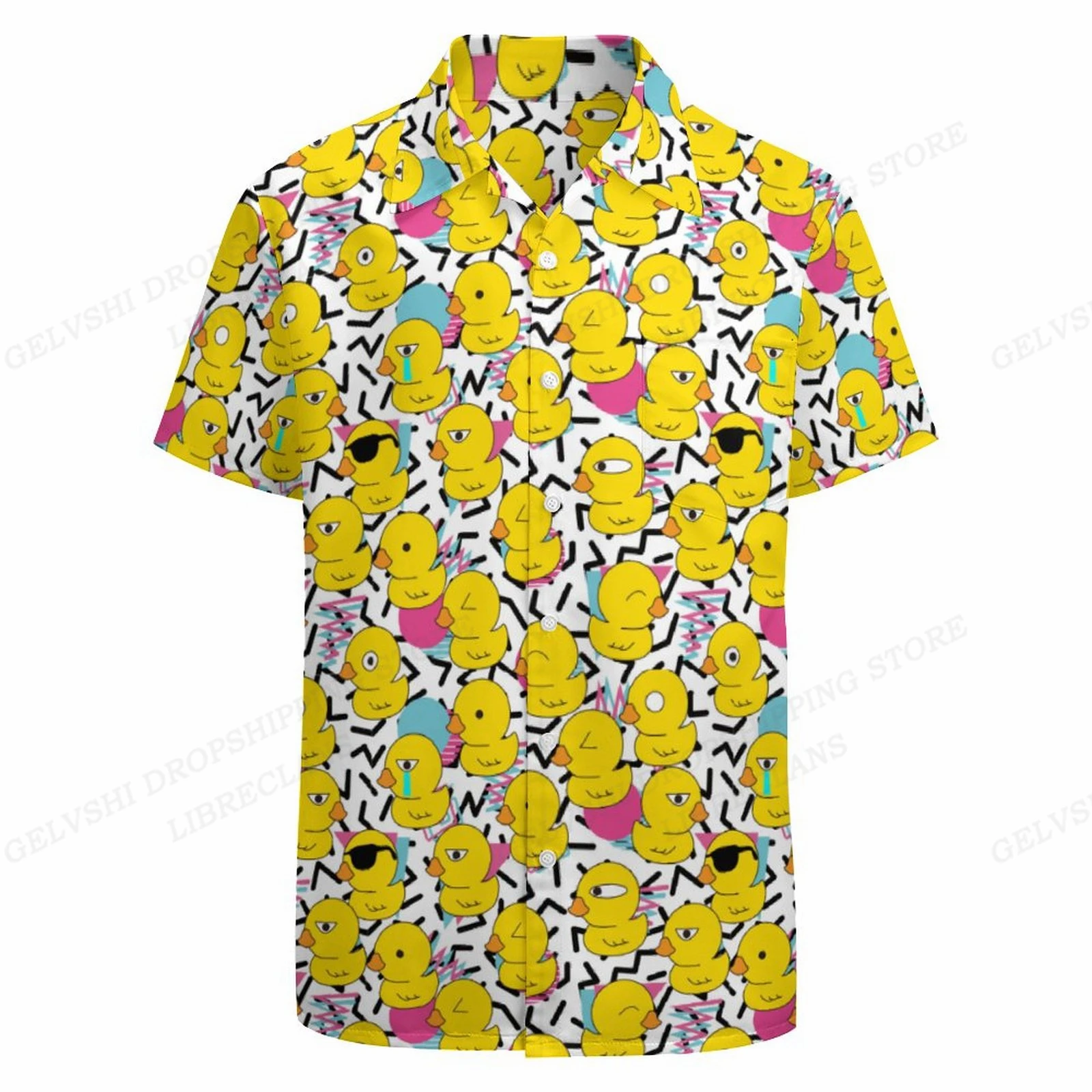 Duck Hawaiian Shirts Mushroom 3d Printed Shirts Men Women Fashion Short Sleeve Oversized Blouse Mens Vocation Lapel Shirt Beach