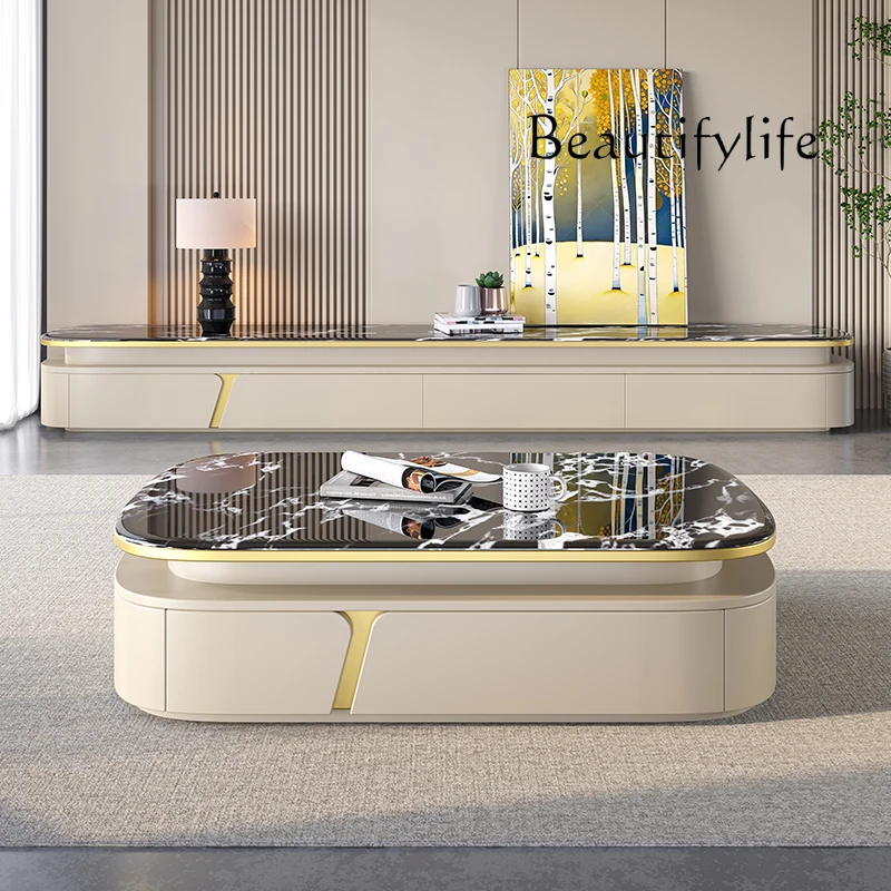 Italian light luxury microcrystalline stone coffee table living room home modern simple light luxury high-end coffee table TV ca