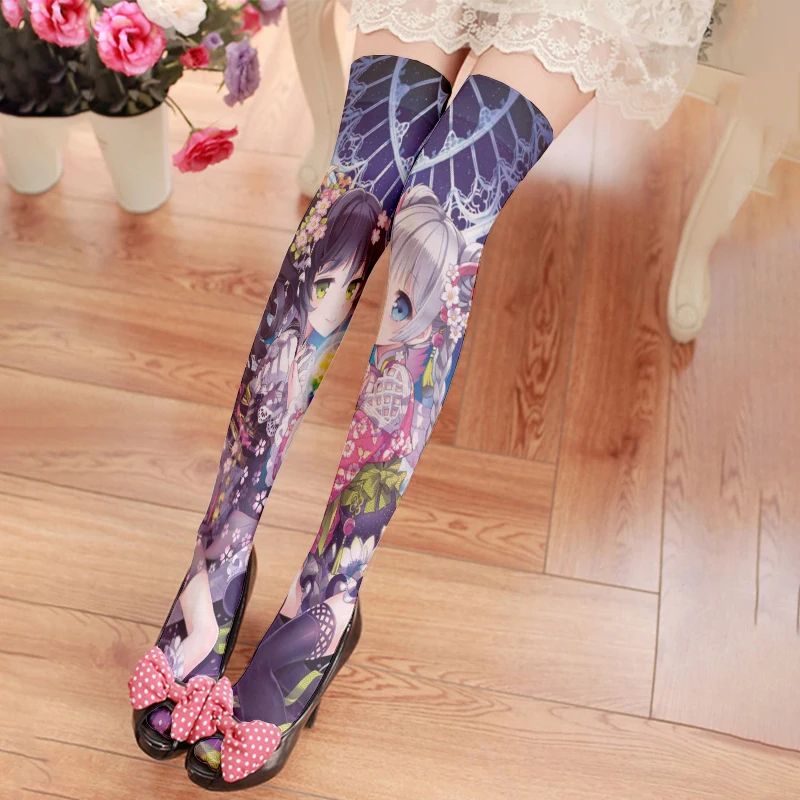 Cute and sweet loli stockings fashion 3d printing striped love Kawaii loli soft girl over the knee stockings women\'s stockings