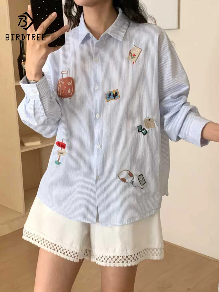 

New 2026 Spring Women Cotton Long Sleeve Shirt, Turn-down Collar Embroidery, Mori Girl French Sweet INS Loose Blouse T62253CC