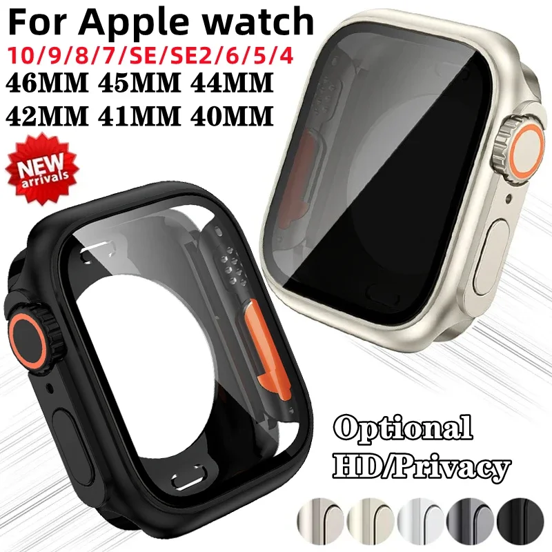 Housse de protection d'écran pour Apple Watch, 46mm 45mm 44mm 40mm 41mm, PC dur HD/boîtier de confidentialité iwatch 10 9 8 7 SE 6 5 4, changement vers Ultra