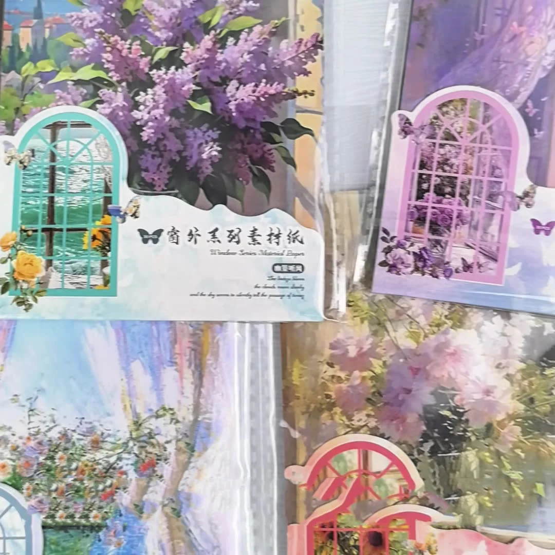 นอกหน้าต่าง Series Vintage ดอกไม้ภูมิทัศน์ทะเลวัสดุกระดาษสร้างสรรค์ DIY ขยะ Journal Collage สมุดภาพเครื่องเขียน