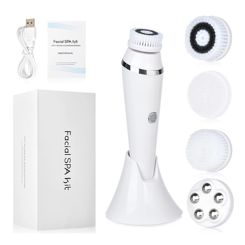 

Waterproof 4 in 1 Electric Face Cleansing Brush Vibration Massage 360° Clean Facial Pore Skincare Tools Four Replacement Heads