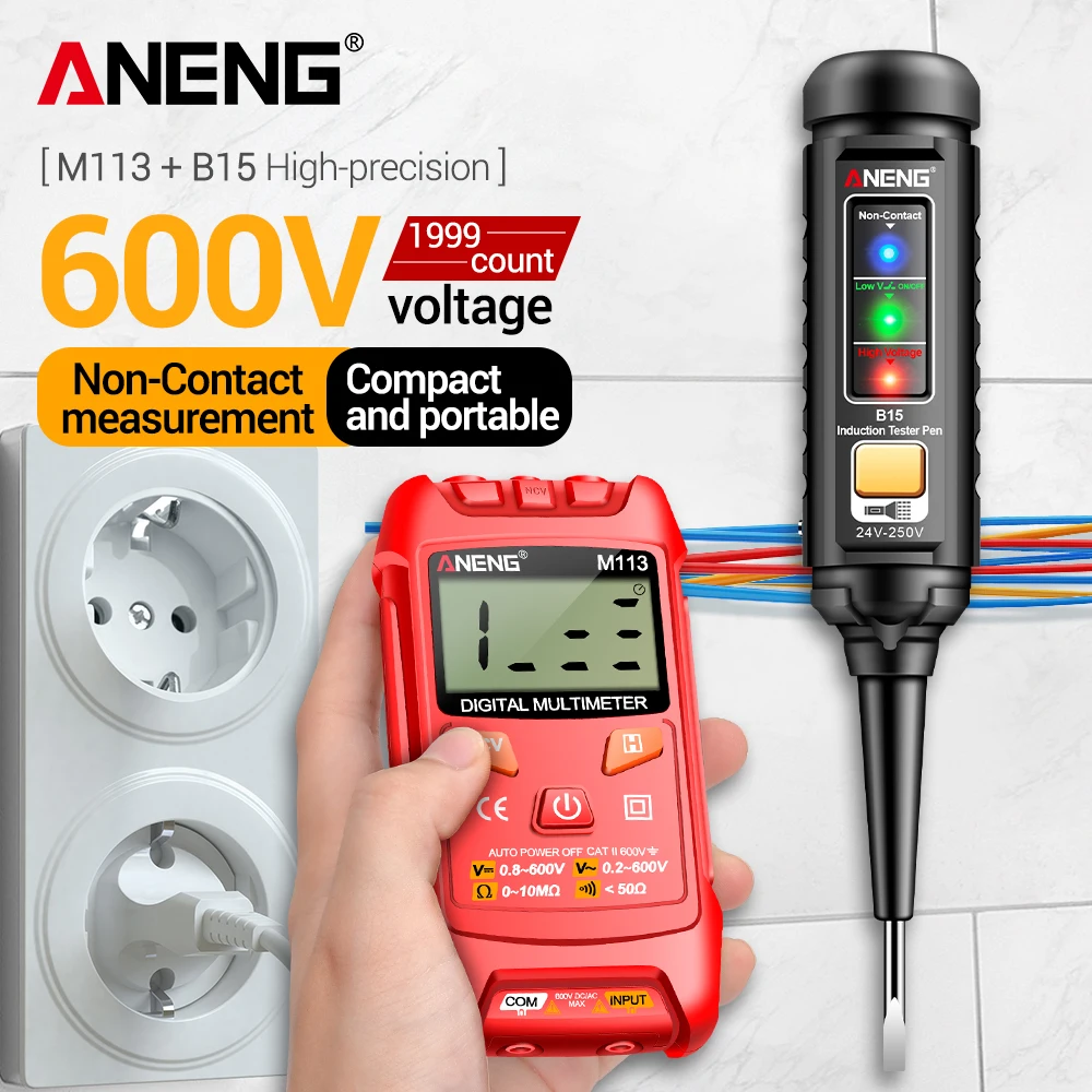

Inteligent Mini Multimeter ANENG M113 AC/DC Voltage Meter&B15 Induction Teste Pen 24-250V Voltage Induction Measuring Instrument