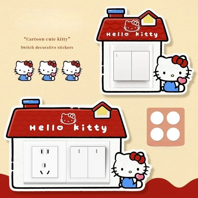 

Sanrio Hello Kitty Switch Sticker Anime Action Figure Q Figural Kawaii Children's Room Decoration Sticker Cartoon Christmas Gift
