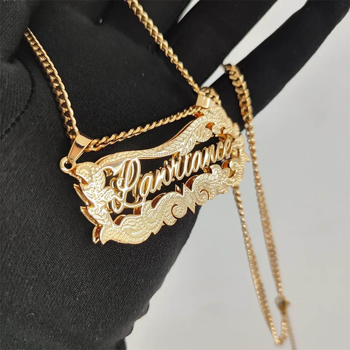 DHQH Anti Fading 3D Name Necklace Personalized Customization 18K Gold Double Inscription Brand Necklace Stainless Steel Jewelry