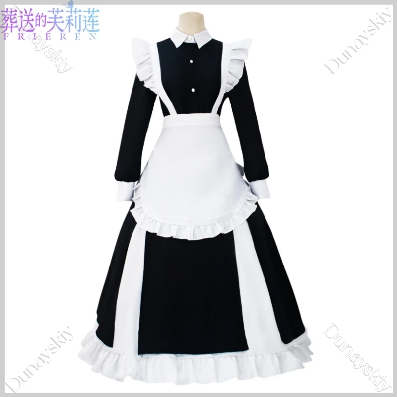 Frieren Cosplay Philon Maid Outfit Cosplay Costume Classic Black White Maid Dress Included Headwear Earrings Elf Ears Leggings view 2
