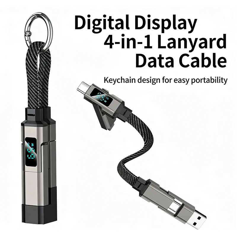 【Super Fast Charging 4 In 1 Keychain Data Cable With Smart Digital Display Compatible With All Models】