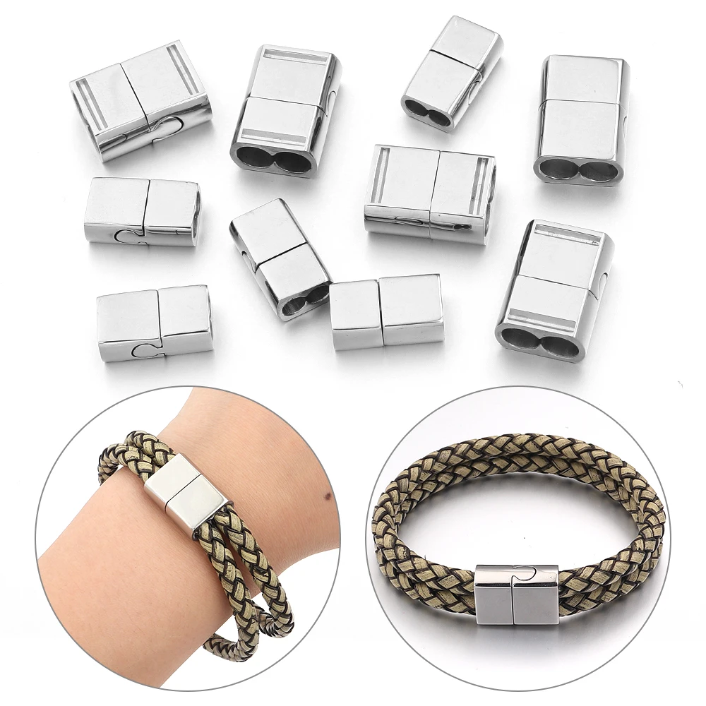 1 قطعة الفولاذ المقاوم للصدأ المشابك المغناطيسية مشبك ثقب مزدوج مشبك مغناطيسي صالح 4/6 مللي متر سوار مستدير حبل DIY بها بنفسك صنع المجوهرات