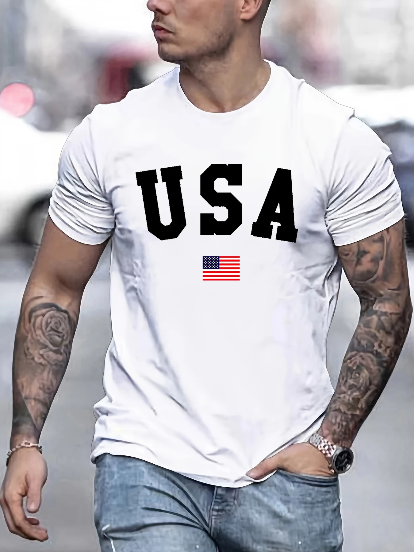 

Mens Ultra-Soft USA Graphic T-Shirt - Bold Breathable Summer Wear Stylish Outdoor Clothing For Trendsetters