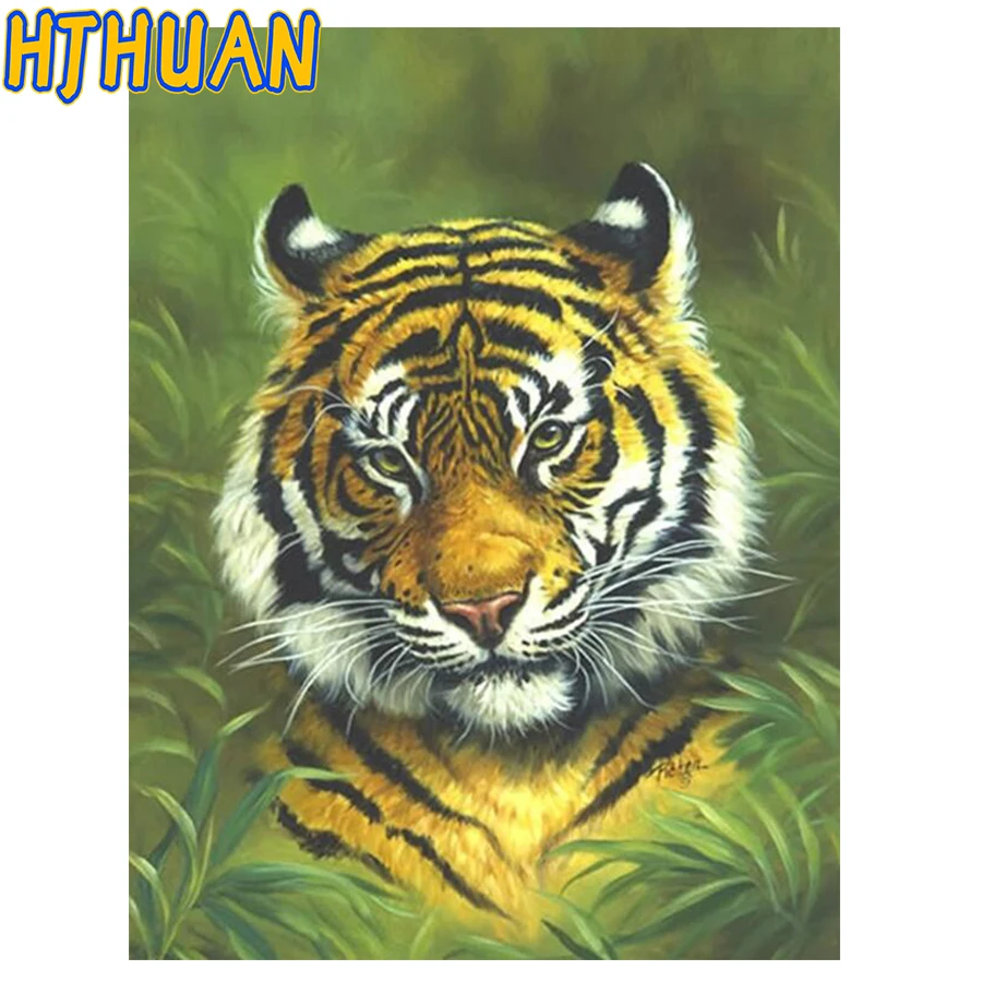 

Diamond Painting Full Drill square round Tiger In The Grass Mosaic Diamond Painting animal Cross Stitch Embroidery Home Decor