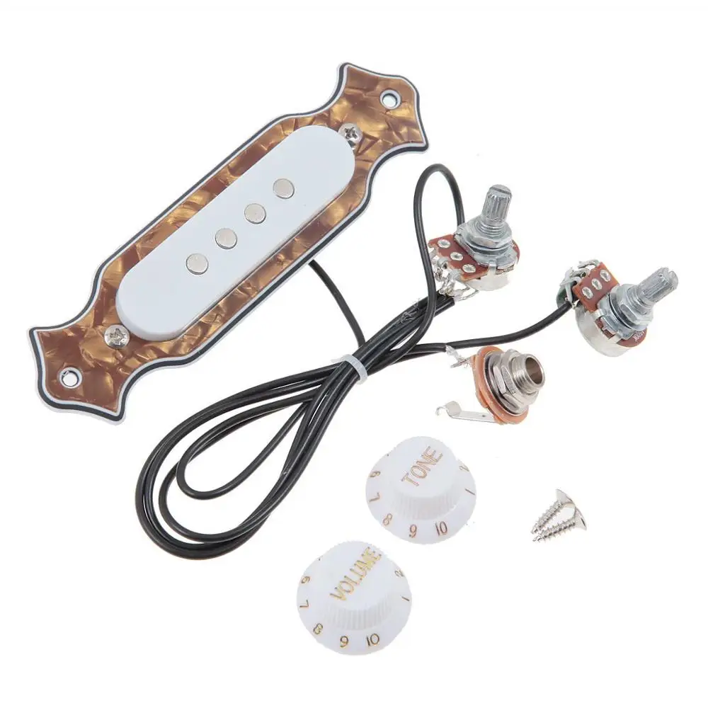 1Set 4 String Single Coil Pickup Cigar Box Pre-wired Guitar Soundhole Pickup Harness with Volume Tone Knobs Pots