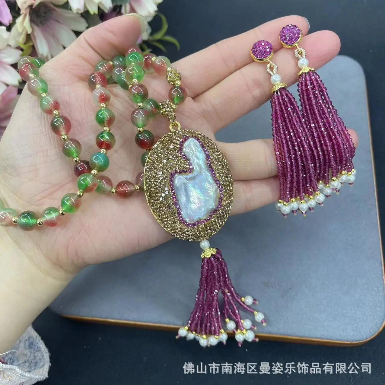 DIY accessories New natural baroque inlaid rose ruby jewelry two-piece set Chinese original design vintage wholesale