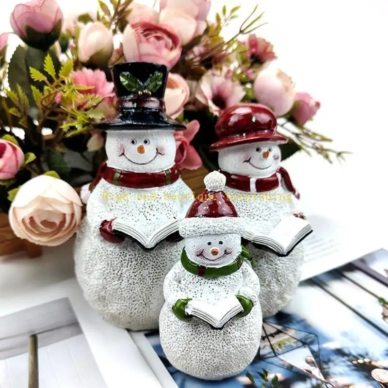 L9NB Christmas Rustic Snowman Figurine Christmas Ornament Tabletop Mantle Bookshelf Centerpiece Decoration Snowmen Family