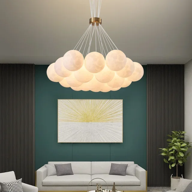 Nordic living room light luxury chandelier decoration 3D planet moon lamp children's room bedroom lamp bubble ball lamp