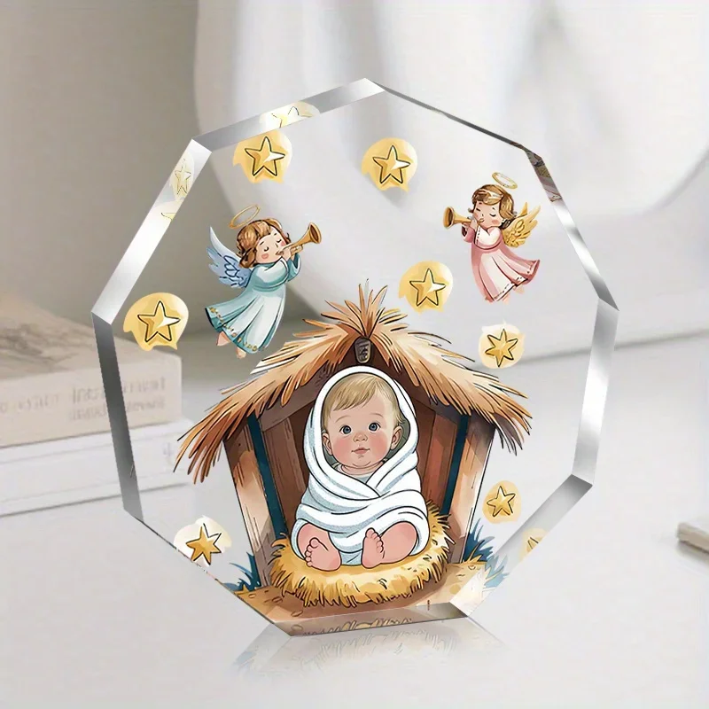 CIFBUY Acrylic Wall Decor 2D Angel Ornament Star Thatched Cottage Design Hanging Decoration for Home Office Living Room Wall Art