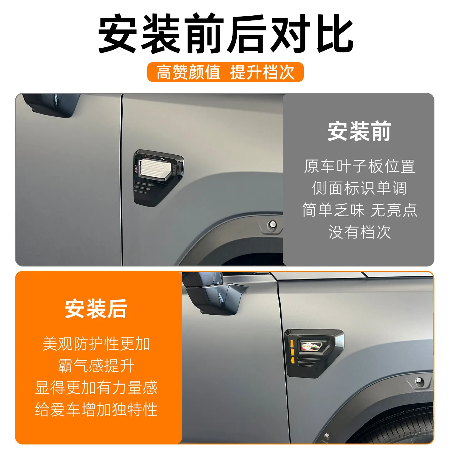 For 23-26 GWM V7 Haval Raptor ABS 3D Fender Decorative Sticker, Side Body Trim, No-drill Car Exterior Tuning Accessories