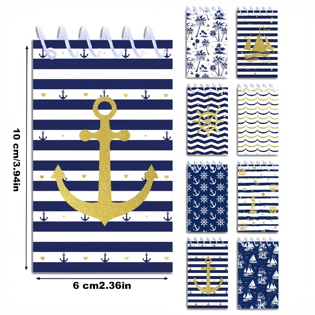 8pcs Nautical Spiral Notebook Marine Theme Anchor Sailboat Memo Pad Portable Tearable Notepad For Travel Office Daily Use Gift