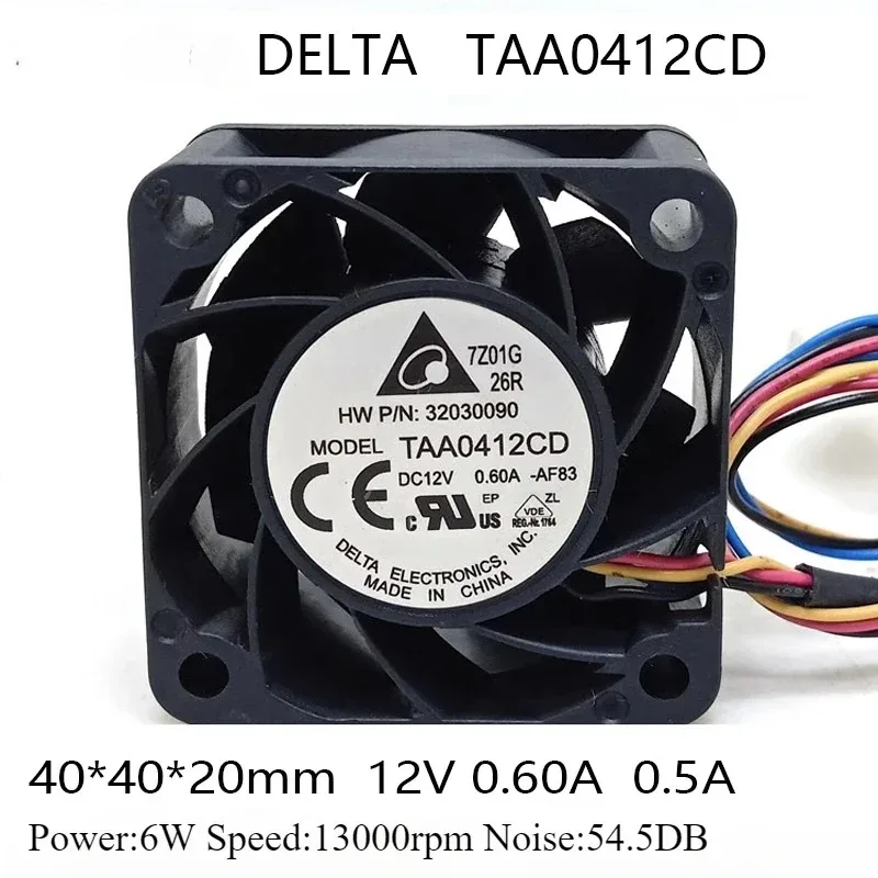 2pcs Suitable TAA0412CD 4CM4020 12V 0.60A Four-Wire PWM Temperature-Controlled High-Speed Cooling Fan